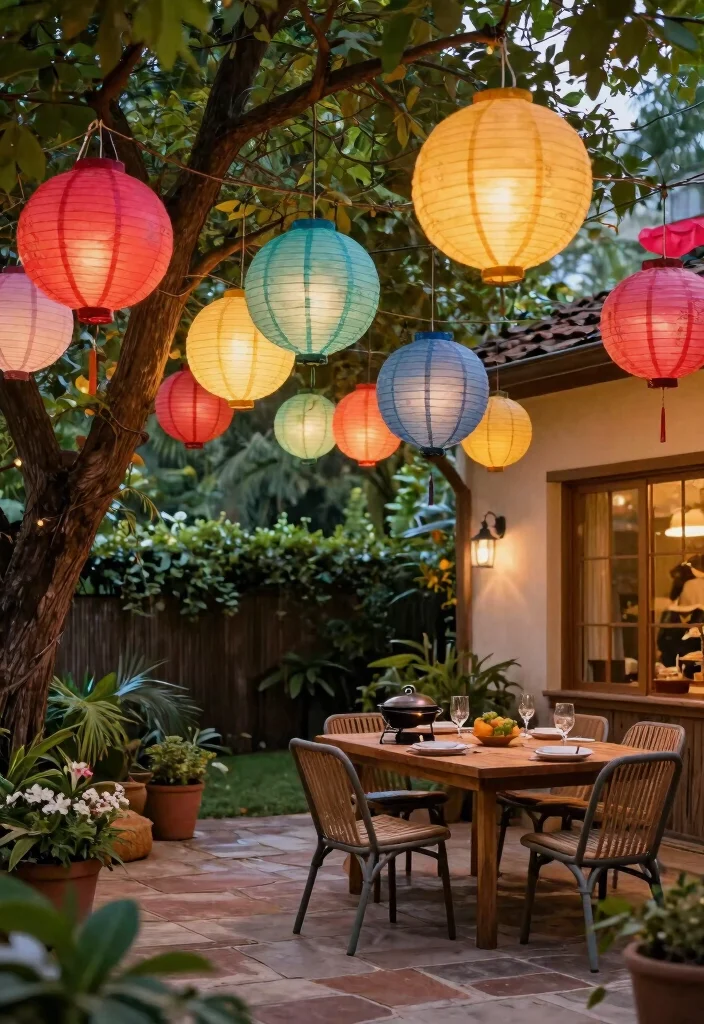 25 Dreamy Patio Lights String Ideas for Summer Nights 10. Festive Paper Lanterns 0