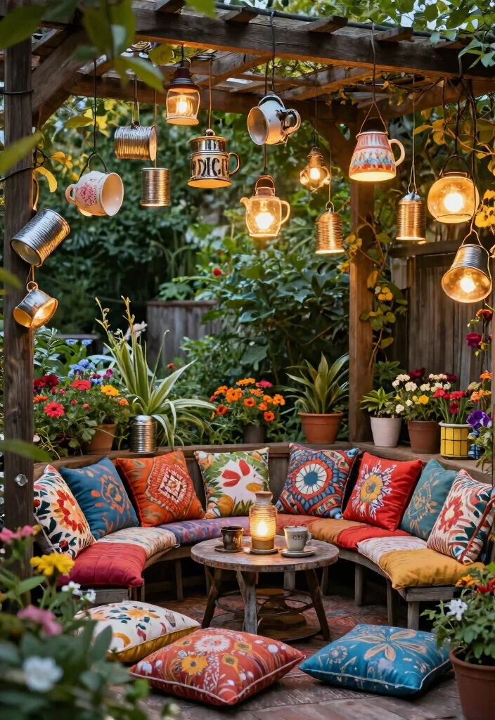 25 Dreamy Patio Lights String Ideas for Summer Nights 16. Upcycled Light Fixtures 0