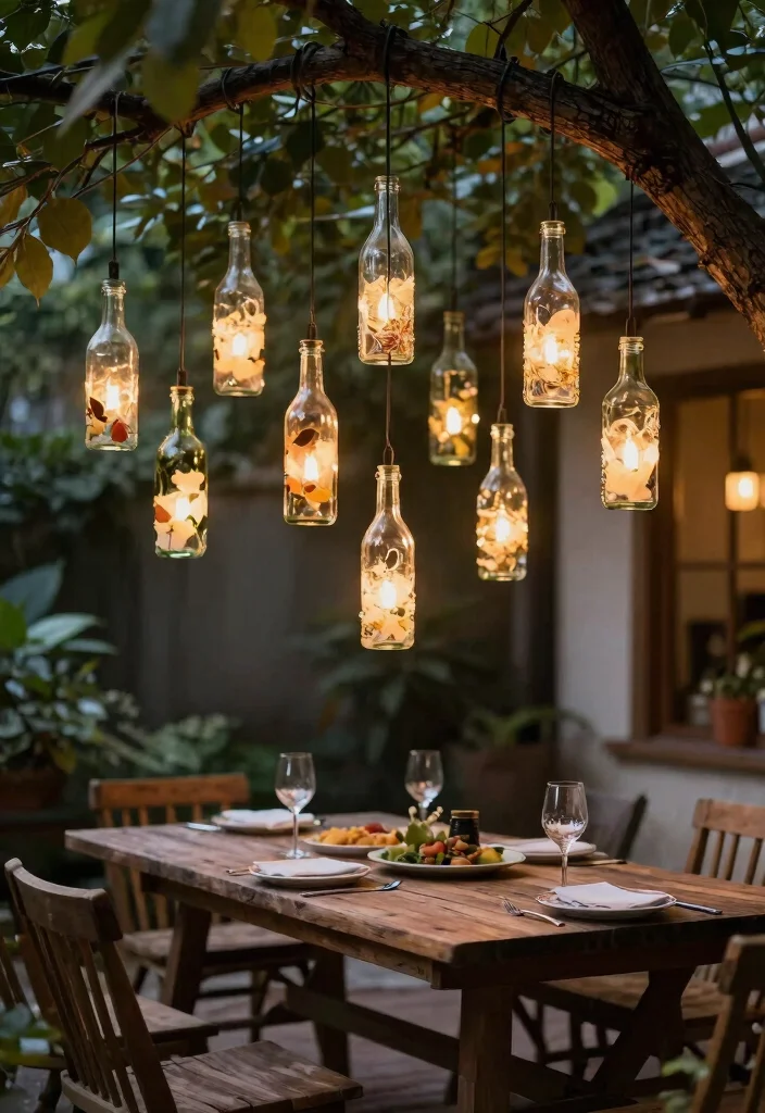 25 Dreamy Patio Lights String Ideas for Summer Nights 9. Recycled Glass Bottle Lights 0