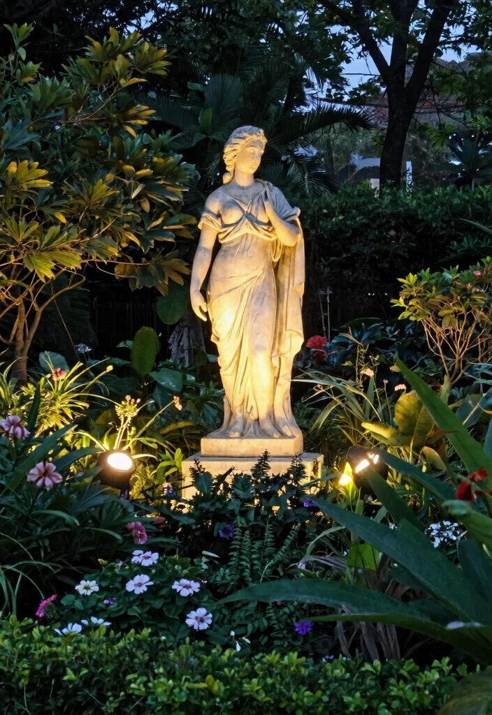 25 Magical Landscape Lighting Ideas to Glow Up Your Yard 12. Highlighting Garden Statues 0