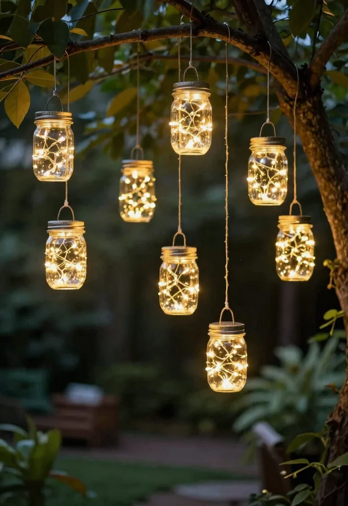 25 Magical Landscape Lighting Ideas to Glow Up Your Yard 13. Hanging Solar Mason Jars 0