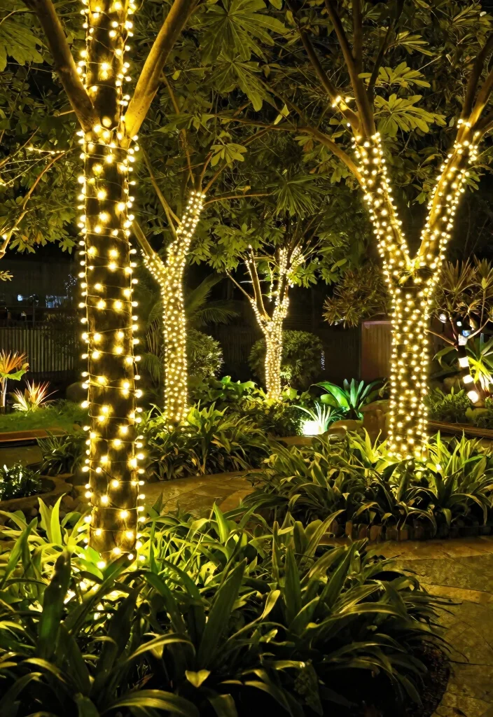 25 Magical Landscape Lighting Ideas to Glow Up Your Yard 18. Decorative Tree Wraps 0