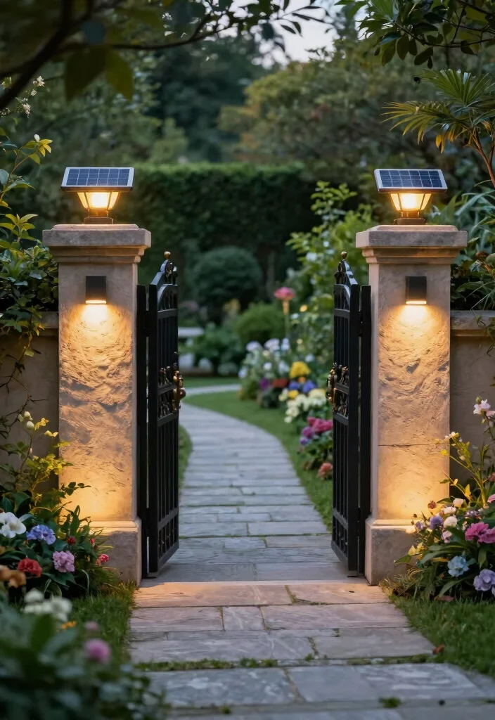 25 Magical Landscape Lighting Ideas to Glow Up Your Yard 20. Solar Gate Lights 0