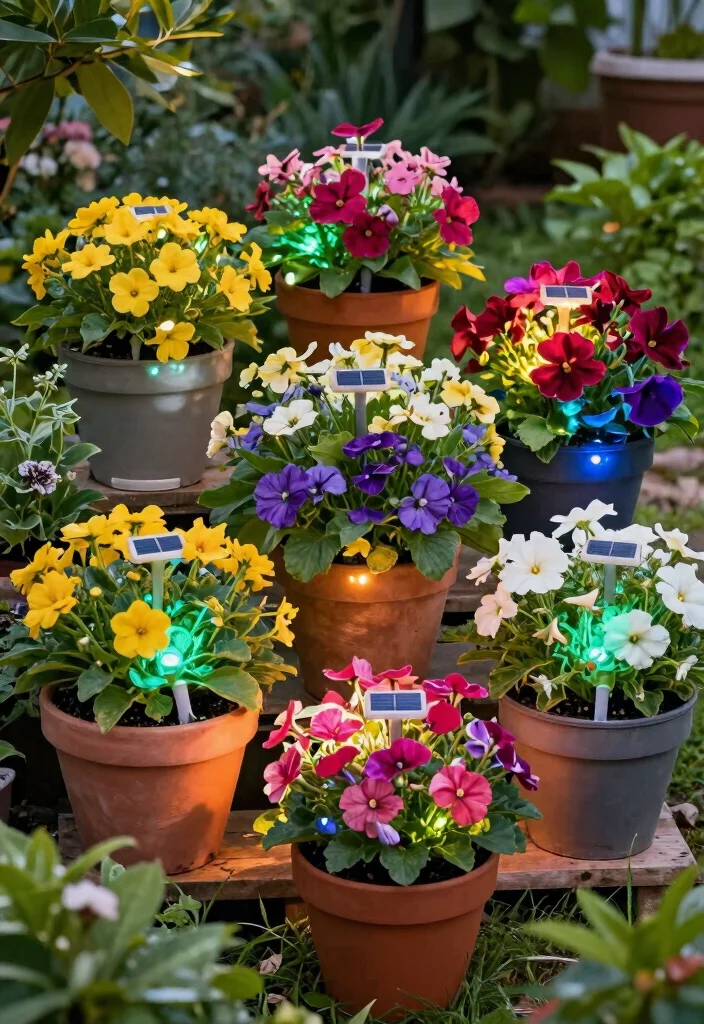 25 Magical Landscape Lighting Ideas to Glow Up Your Yard 9. Charming Solar Flower Pot Lights 0