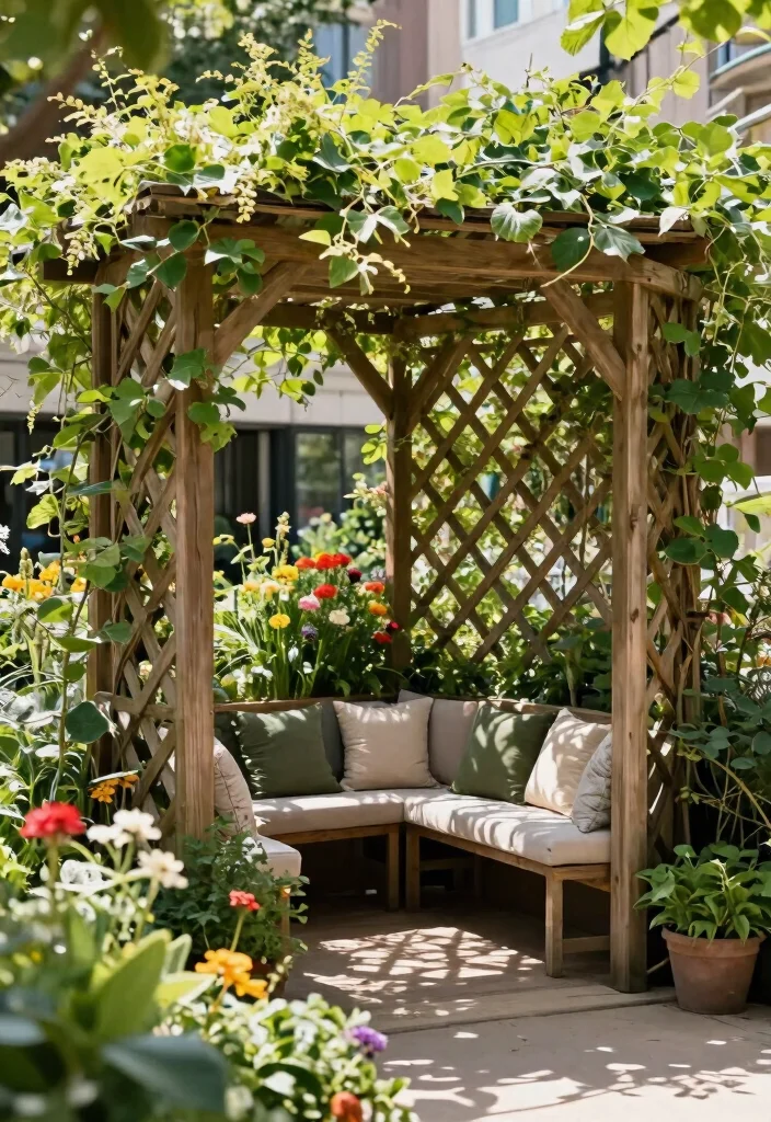 21 Stunning Sun Shade Canopy Ideas to Cool Down Your Yard 9. Lattice Shade with Climbing Plants