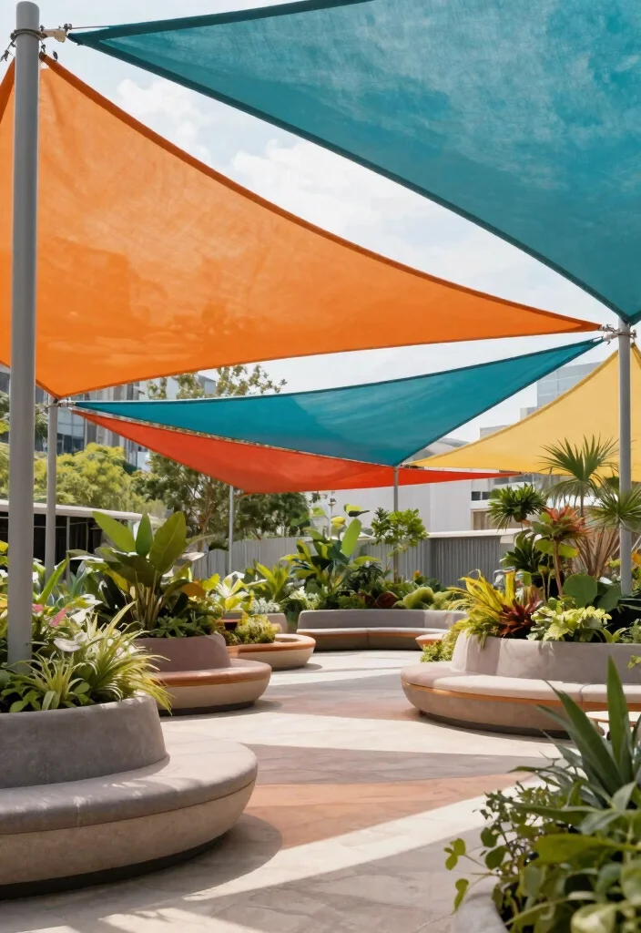 21 Stunning Sun Shade Canopy Ideas to Cool Down Your Yard 6. Curved Sails for a Fluid Look