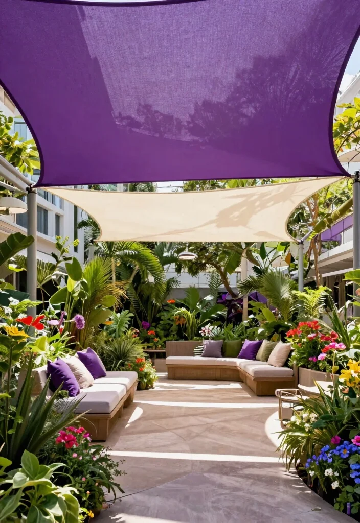 21 Stunning Sun Shade Canopy Ideas to Cool Down Your Yard 4. Dual Layer Sails for Textural Interest