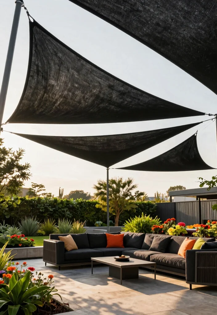7 Bold Black Shade Sail Ideas for Modern Architecture 1 7 Bold Black Shade Sail Ideas for Modern Architecture 1. Geometric Elegance 0