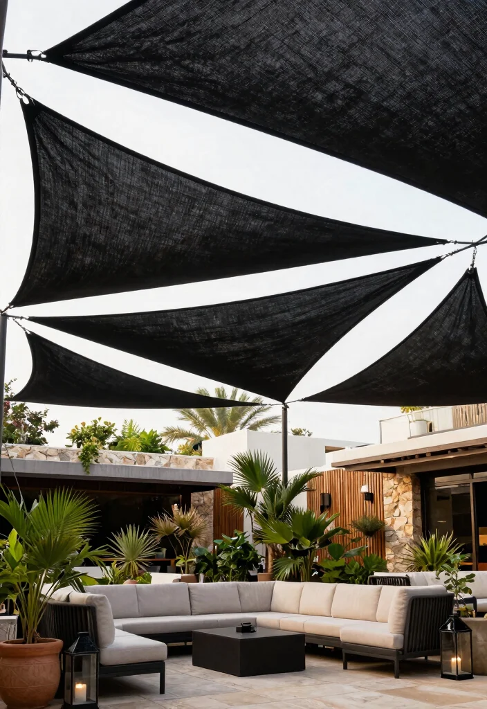 7 Bold Black Shade Sail Ideas for Modern Architecture 4 7 Bold Black Shade Sail Ideas for Modern Architecture 4. Multi Layered Tapestry 0