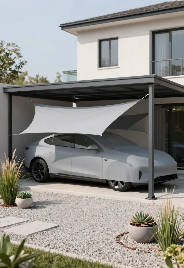 7 Clever Shade Sail Carport Ideas to Protect Your Car 2. Minimalist Canopy Design 0