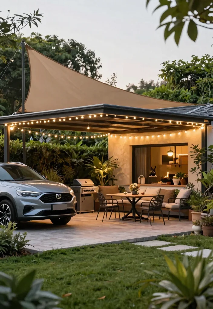 7 Clever Shade Sail Carport Ideas to Protect Your Car 5. Multi functional Shade Sail Carport 0