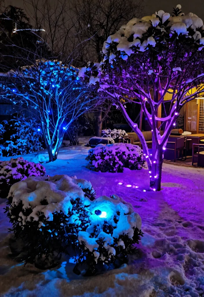 7 Cozy Winter Landscape Lighting Ideas for Snowy Yards 4. Colorful Spotlights 0