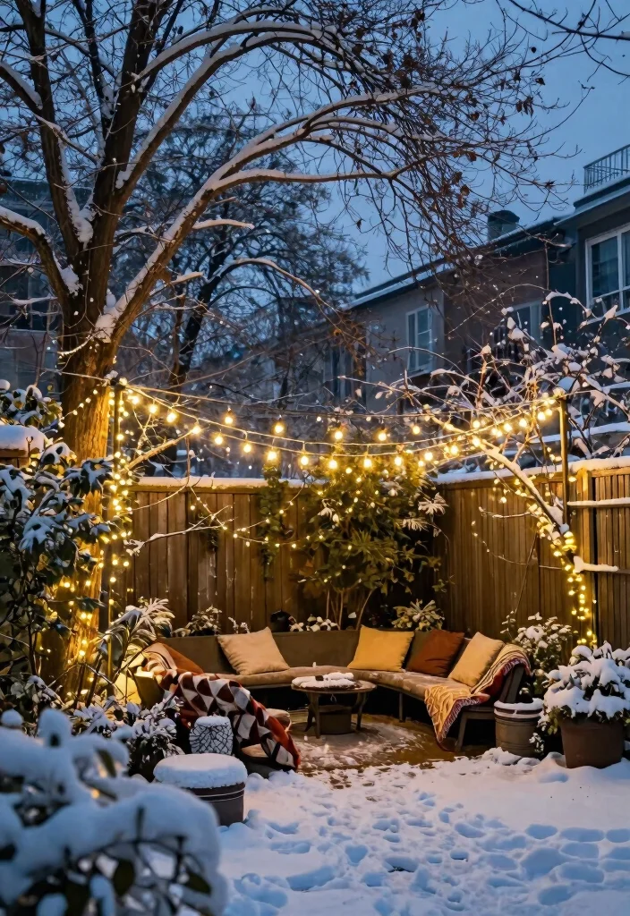 7 Cozy Winter Landscape Lighting Ideas for Snowy Yards 6. Hanging String Lights 0