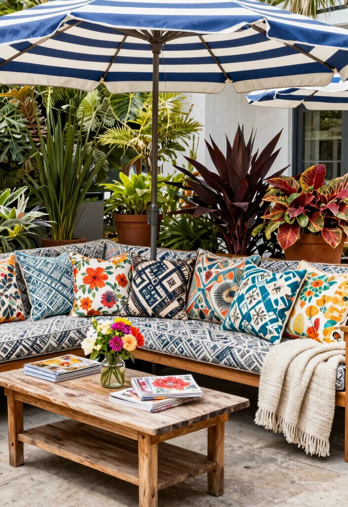 9 Beautiful Ballard Designs Patio Umbrella Styling Tips 2. Mix Patterns and Textures 0
