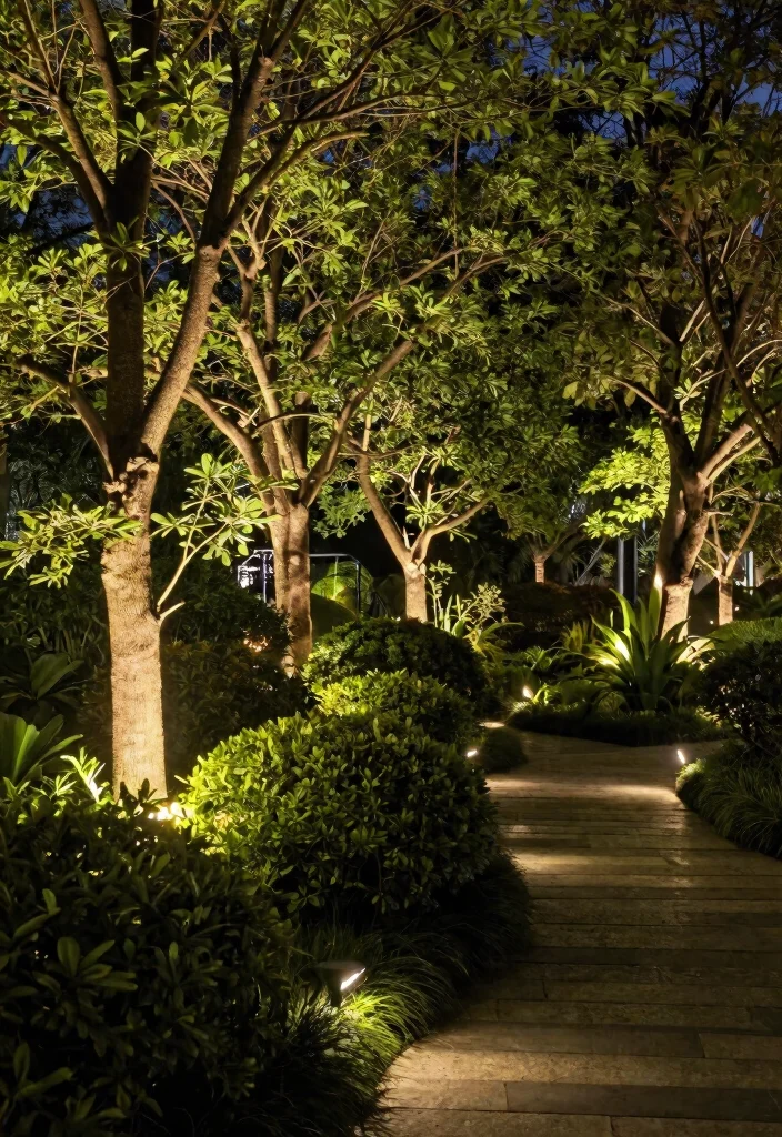 9 Chic Landscape Wall Illumination Ideas Highlight Texture 2. Up Lighting for Trees and Foliage 0