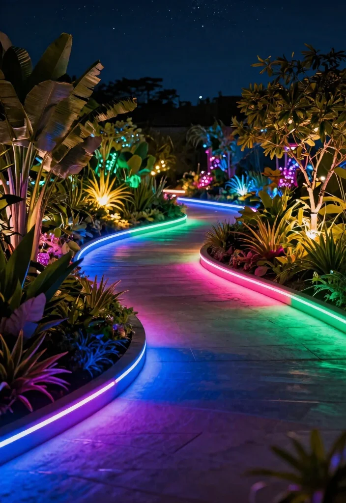 9 Elegant Landscape Lighting Ideas for Walkways and Paths 3. Funky Colored LED Strip Lights 0