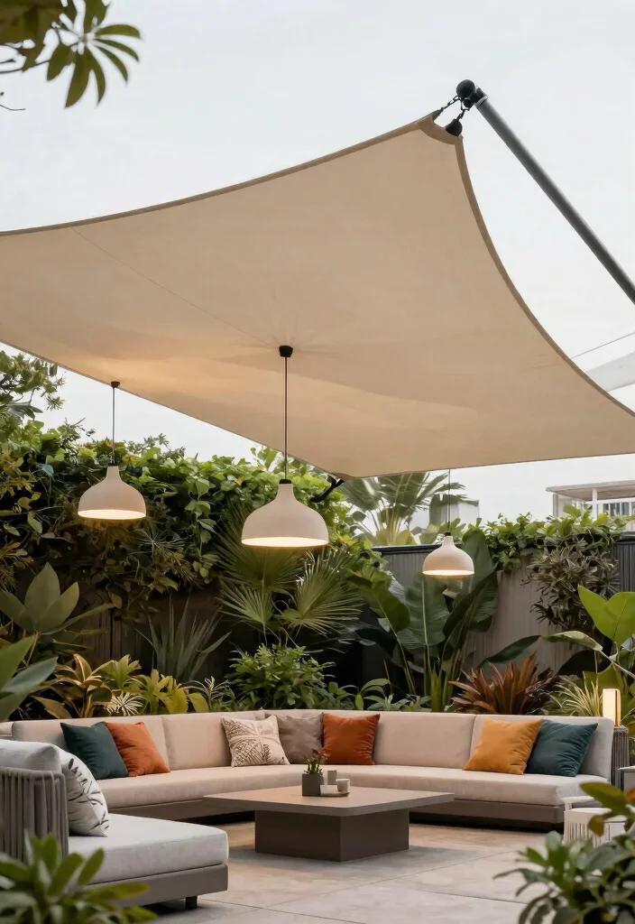 9 Genius Sun Sail Shade Ideas for Your Patio with Lights 5. Flexible Setup with Adjustable Sails 0