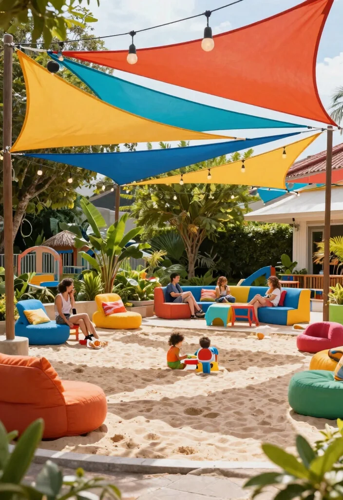 9 Genius Sun Sail Shade Ideas for Your Patio with Lights 7. Family Friendly Fun Zone 0