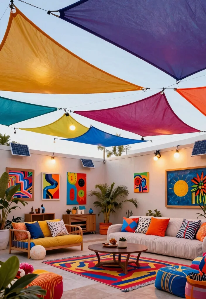 9 Genius Sun Sail Shade Ideas for Your Patio with Lights 9. Unique Artistic Installations 0