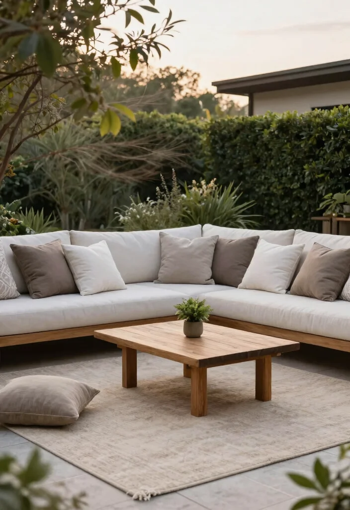 9 Perfect Outdoor Rug and Pillow Ideas for Color Coordinated Spaces 2 9 Perfect Outdoor Rug and Pillow Ideas for Color Coordinated Spaces 2. Soft Neutrals Beige Rug with Taupe and White Pillows 0
