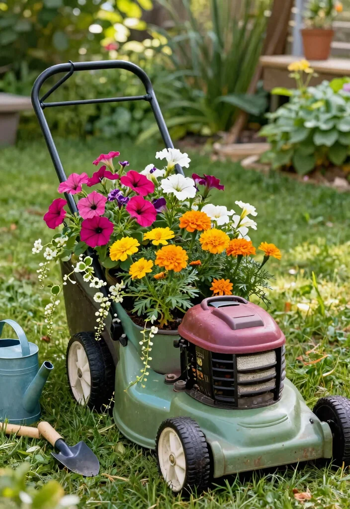 9 Unique Old Lawn Mower Ideas to Transform Your Garden 1. Vintage Lawn Mower Planter 0