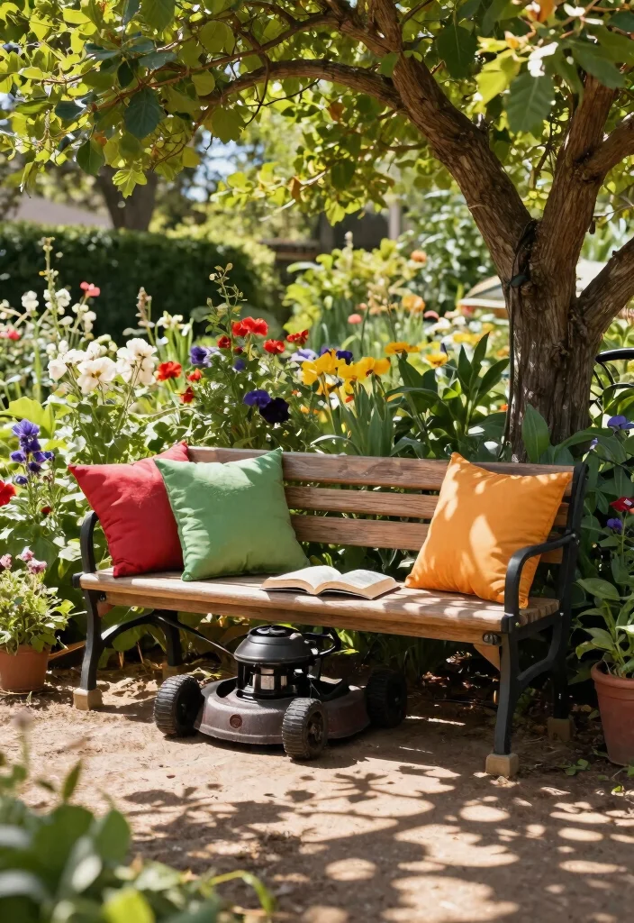 9 Unique Old Lawn Mower Ideas to Transform Your Garden 3. Garden Bench from an Old Lawn Mower 0