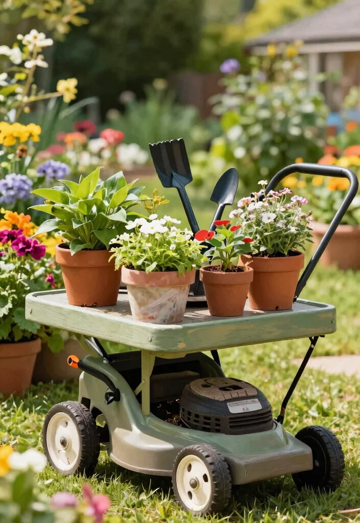 9 Unique Old Lawn Mower Ideas to Transform Your Garden 4. Lawn Mower Garden Cart 0