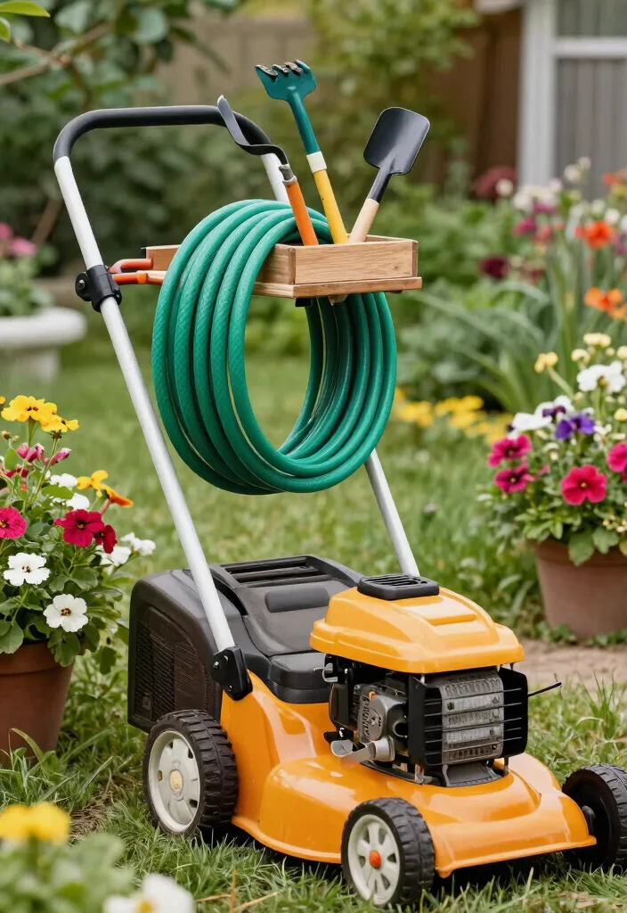 9 Unique Old Lawn Mower Ideas to Transform Your Garden 6. Vintage Lawn Mower Hose Holder 0
