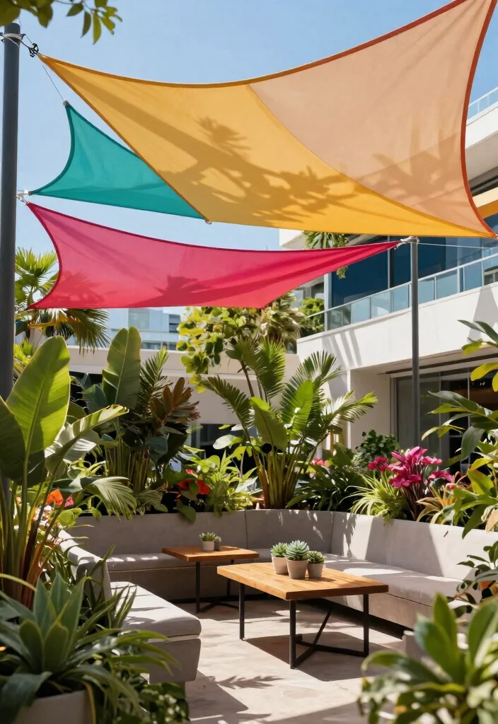 21 Stunning Sun Shade Canopy Ideas to Cool Down Your Yard 1. Geometric Elegance with Triangle Sails